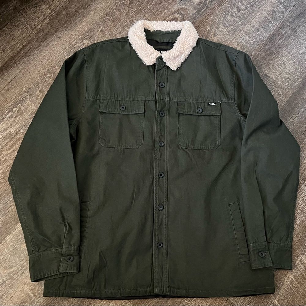 RVCA Range Faux‎ Shearling Collar Shirt Jacket-Size Large